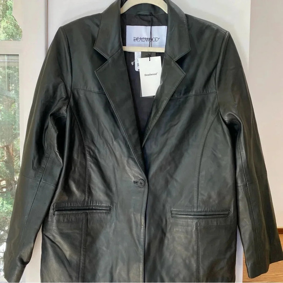 NWT Free People Deadwood Brooke Leather Blazer Jacket Black Medium - Picture 10 of 14